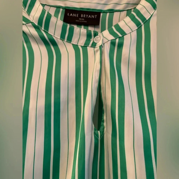 Lane Bryant Size 18/20 Relaxed Satin Collar Blouse. Green and White Stripes. - Picture 3 of 7